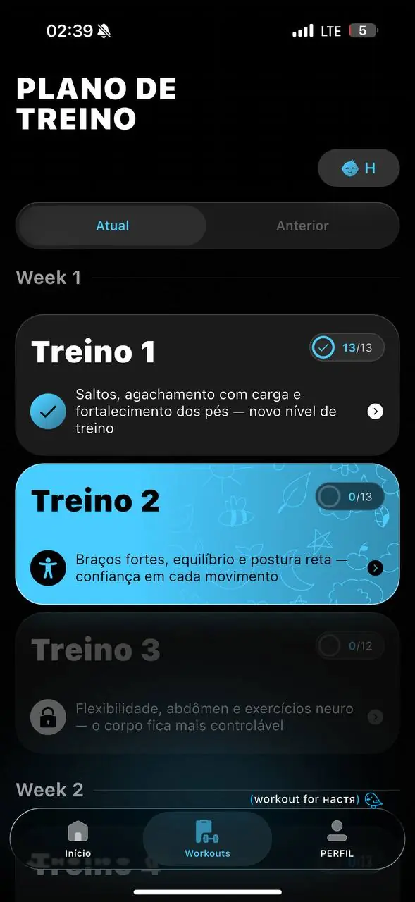 Progresso: primeiro treino concluído